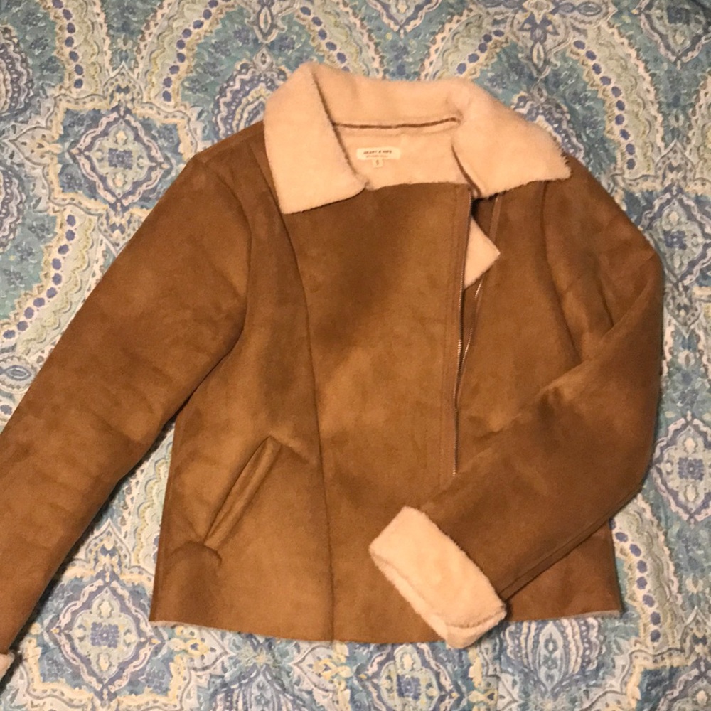 Brown Suede White Soft Fur Coat Jacket